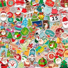 Christmas Stickers 100Pcs Festival Sticker for Kids,Waterproof Merry Mixed