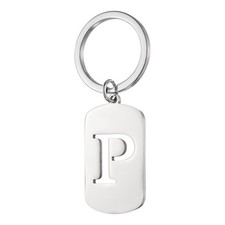 Initial Letter Key Chain, A-Z KeyChain Pendant Key Ring, Silver Letter P