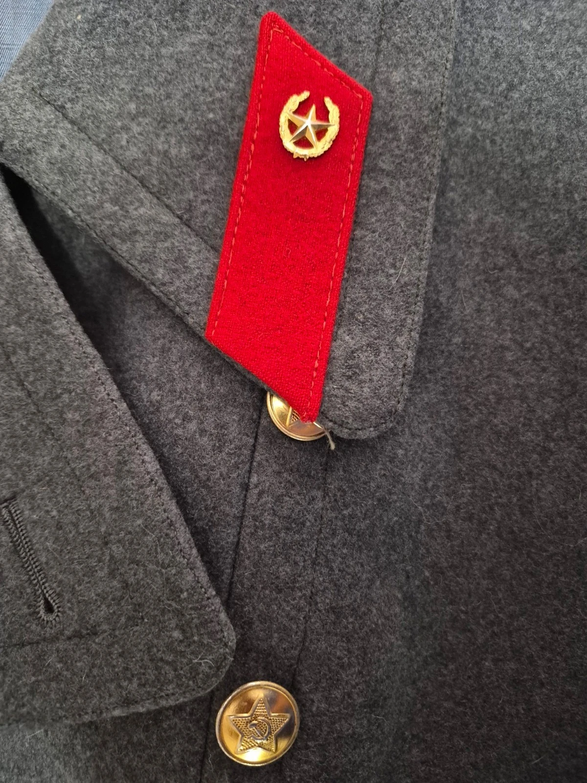 Soviet USSR Officer Parade Greatcoat Gray Wool Red Collar Tabs Gold Star Buttons image 2