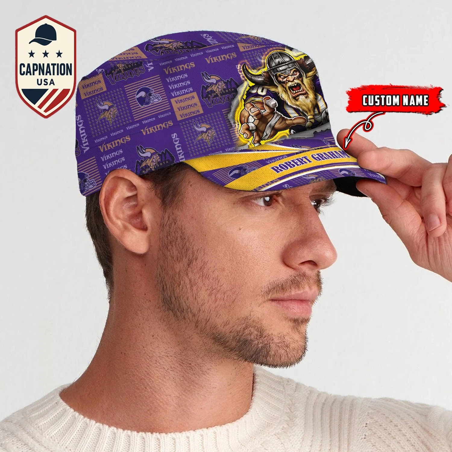 Minnesota-Vikings Custom Military Cap N-F-L Flat Cap Baseball Cap Gift For Men
