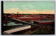 Manchester New Hampshire~Mills~Granite St Bridge~Railroad~Smokestack~1911 PC