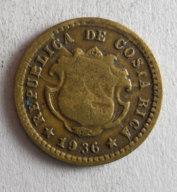 1936 COSTA RICA 5 CENTESIMO - Low Mintage Hard to Find Coin - Lot Y23