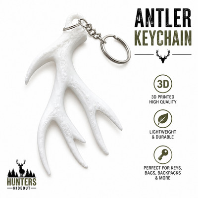 White Deer Antler Keychain Hunting Cabincore Buck Rack Key Fob 4 Inch White