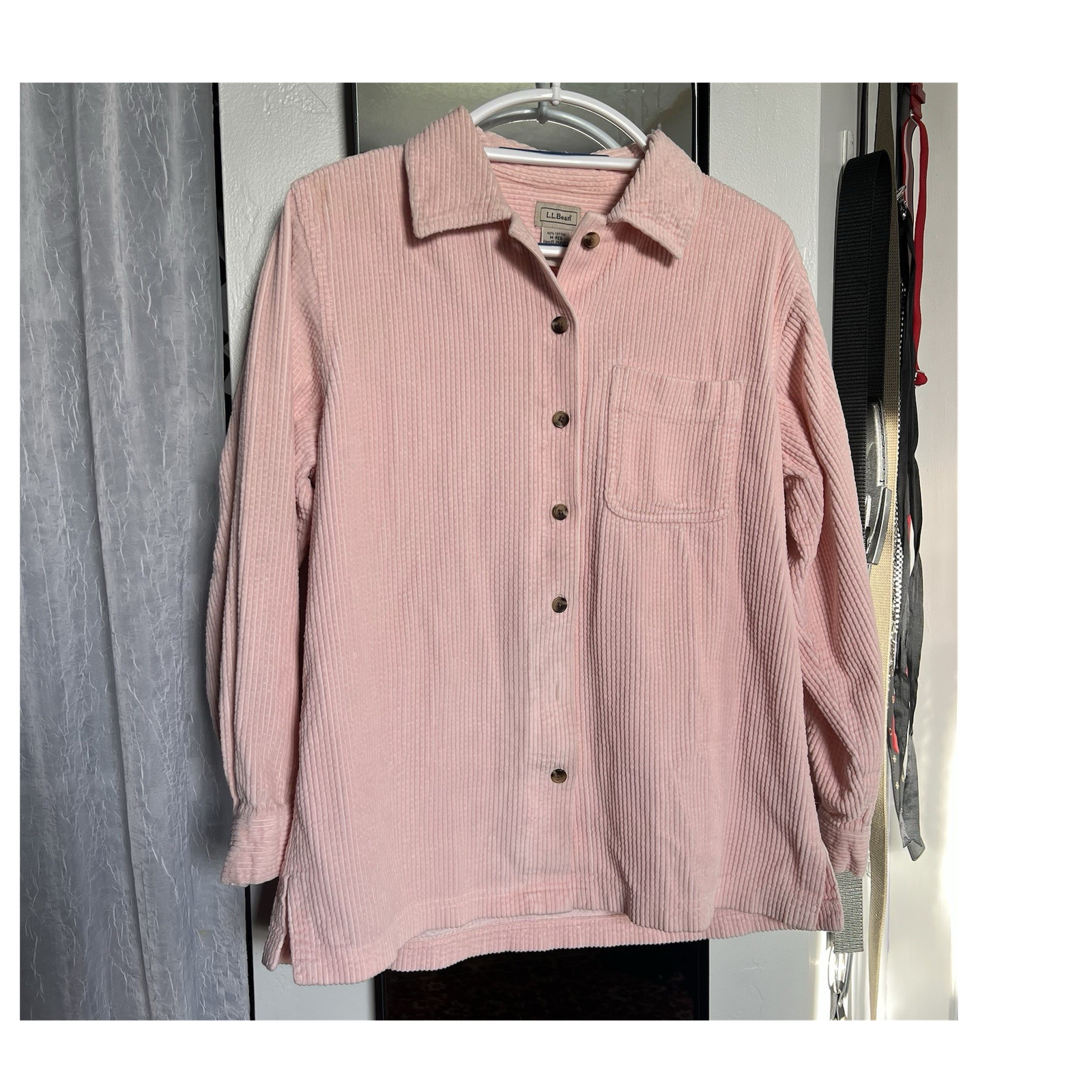 L.L. Bean Pink Corduroy 100% Cotton Button-Up Long Sleeve Shirt Women Size M
