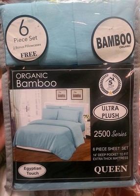 New! 6 Piece Organic Bamboo Queen Size Deep Pocket Sheets with Egyptian Touch