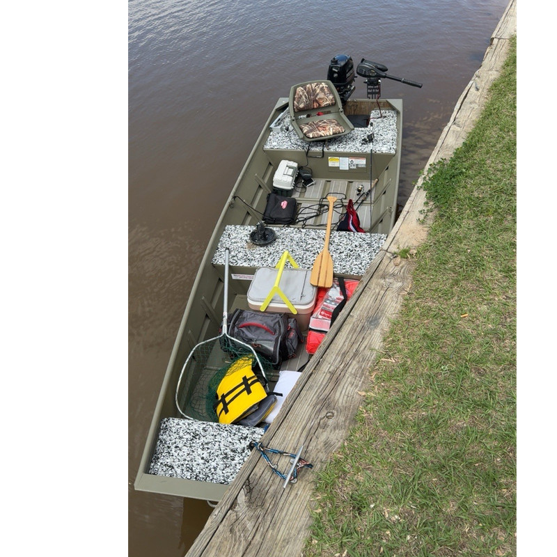 Tracker Small Green Jon Boat/Canoe with Trailer for Fishing or Recreation