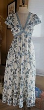 Max Studio Flutter Sleeve Floral Boho Maxi Dress with V-Neck Pockets Li Size Med