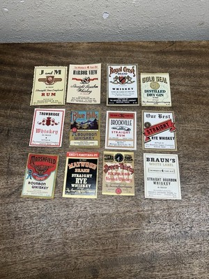 Lot of 12 Vintage  different whiskey, Gin, Rum Alcohol bottle Labels