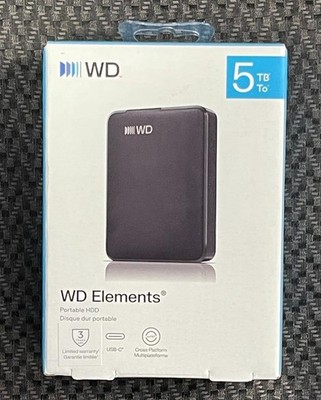 WD ELEMENTS 5TB PORTABLE HDD USB-C (WDBLSS0050BBK-WESN) BRAND NEW SEALED.