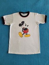 Mickey Mouse Ringer T-Shirt Medium White Short Sleeve Disney Vintage 1980s USA