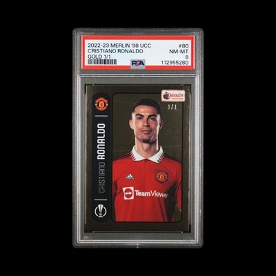 2022 Topps Merlin Heritage 98 Cristiano Ronaldo Gold 1/1 PSA 8 Manchester United