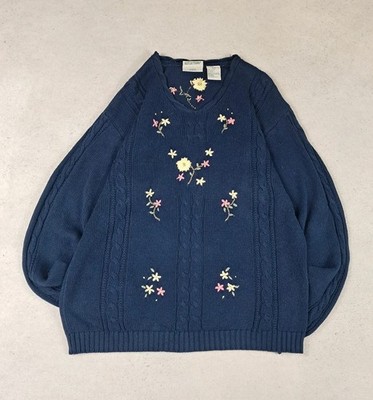 Northern Reflections Vintage Torsade Pullover Sweatshirt 90s Embroided Floral 100%