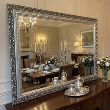 SILVER Ornate Mirror Large Rococo Decorative Mirror - Choose Size and Colour 