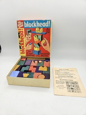 Vintage 1954 Blockhead Party Game Wood Block Stacking Box Toy USA Complete