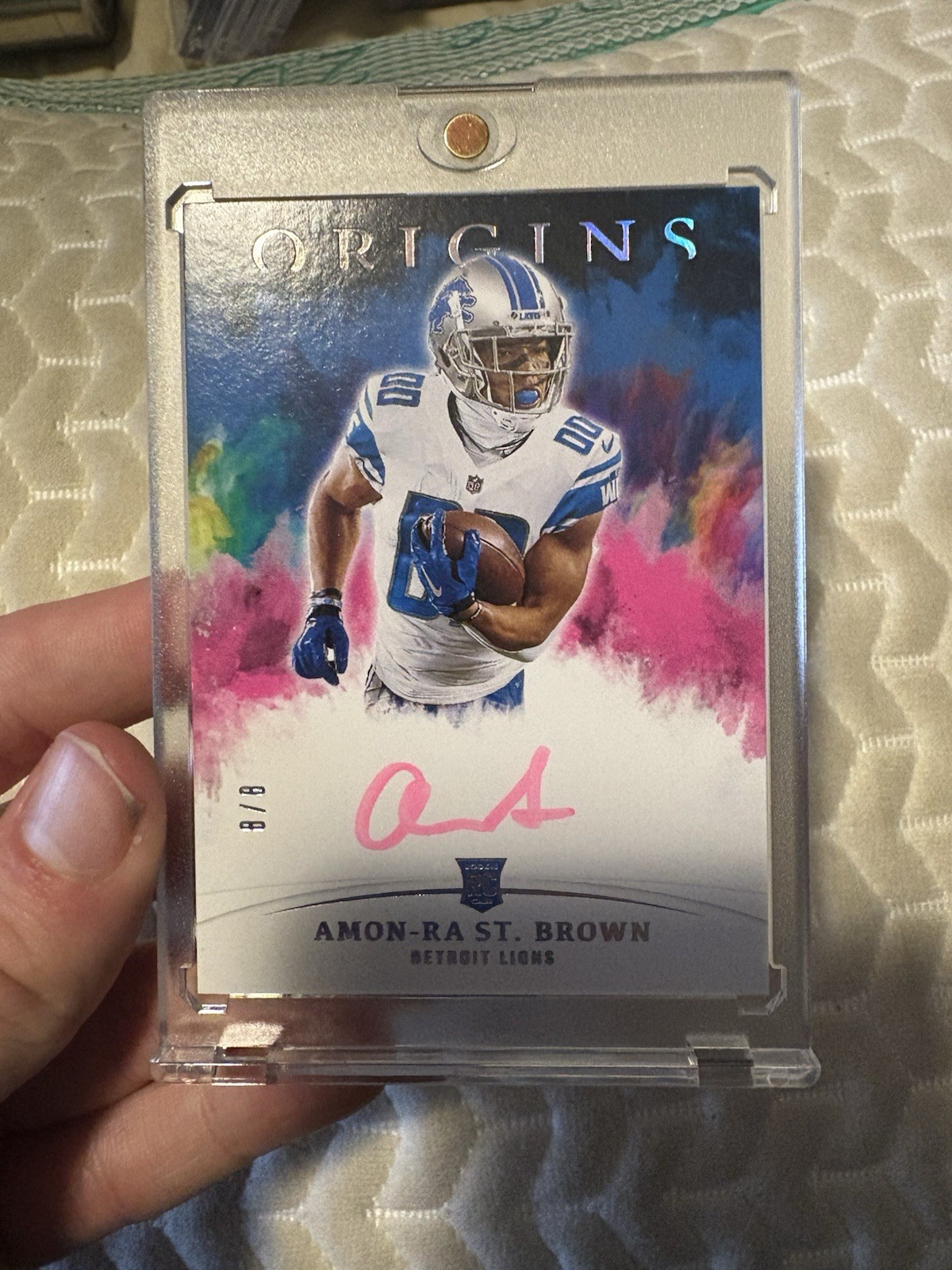 2021 Panini Origins - Rookie Autographs Amon-Ra St. Brown #RA-ASB Pink /8