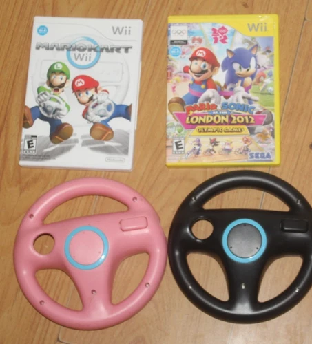 2 Nintendo Wii Games Mario Kart & Mario Sonic London 2012 Olympic with Wheels