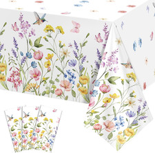 3 Pack Wildflower Plastic Tablecloths, 54 X 108Inch Spring Tablecloth Disposable