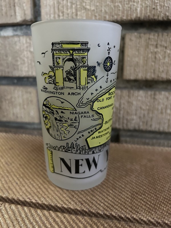 1950'S Vintage New York State Frosted Souvenir 5" Tall Tumbler Glass
