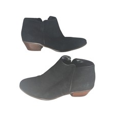 Crown Vintage Tabitha Black Suede Leather Ankle Booties Womens 8M Low Block Heel