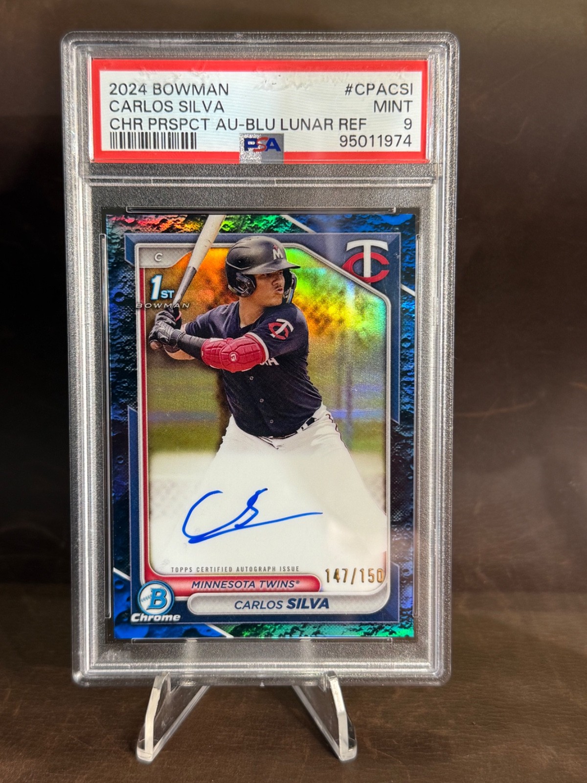 Carlos Silva SN 2024 Bowman /150 Auto Chrome Blue Lunar Refractor #CPA-CSI PSA 9