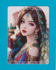 Exotic Lady with Peacock Feathers -- Modern Linen Swap P/Card Wide Lace Edge