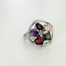 925 Sterling Silver Multi Gemstone Ladies Band Ring Size 6