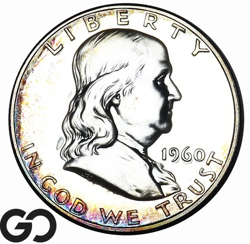 1960 Franklin Half Dollar PROOF, Beautiful Peripheral Toning, Superb Gem PR++