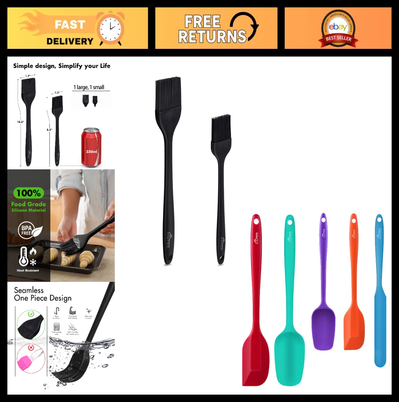 Heat Resistant Silicone Basting Pastry Brushes - BPA Free, Dishwasher Safe, Easy
Opens in a new wind