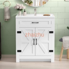 31'' Whtie Bathroom Vanity Freestanding with Ceramic Sink Combo Storage Cabine