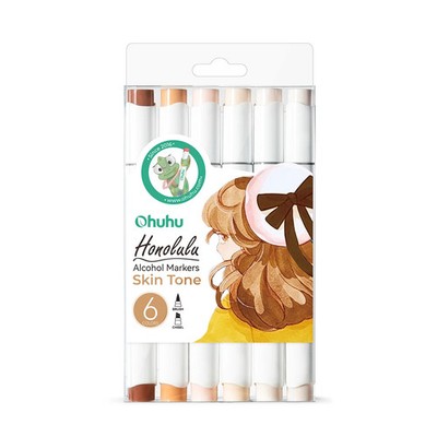 Ohuhu Honolulu 6 Hautton Alkohol Marker Set - Pinsel & Meißel Dual Tip