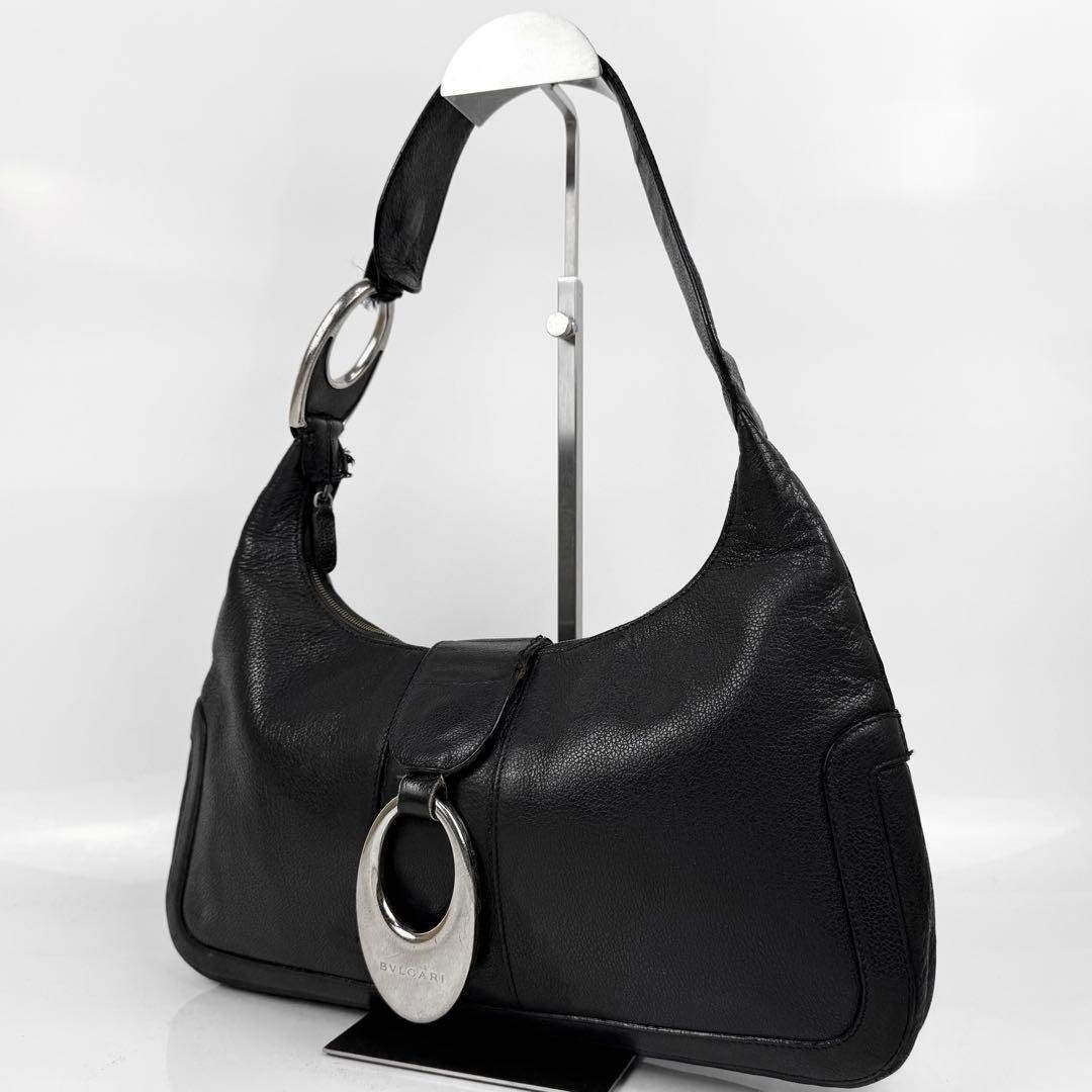 BVLGARI One Shoulder Bag Leather Black Authentic From Japan Y2K