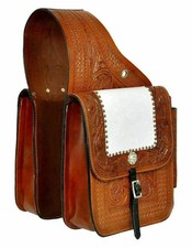 Genuine Leather Western Horse Saddle Bag Hand Tooled Design.
