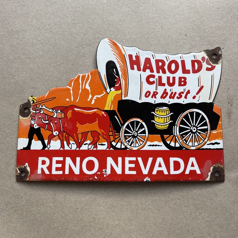 Harold's Club Reno Nevada Classic Carriage Sign in Porcelain Enamel 10"x 7"