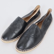 CHANEL mens espadrilles shoes 43 US 10 black leather CC logo in box