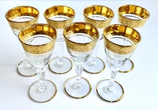 Tiffin-Franciscan 24K Gold Rimmed Rambler Rose Cordial Glasses (7) - 4 1/4"