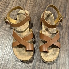 Korks Kork Ease Tan Strappy Wedge Sandals US 9 Walking Comfort Excellent