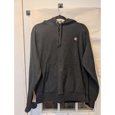 Champion Reverse Weave Hoodie Pullover Sweatshirt Classic Logo Black Medium A1