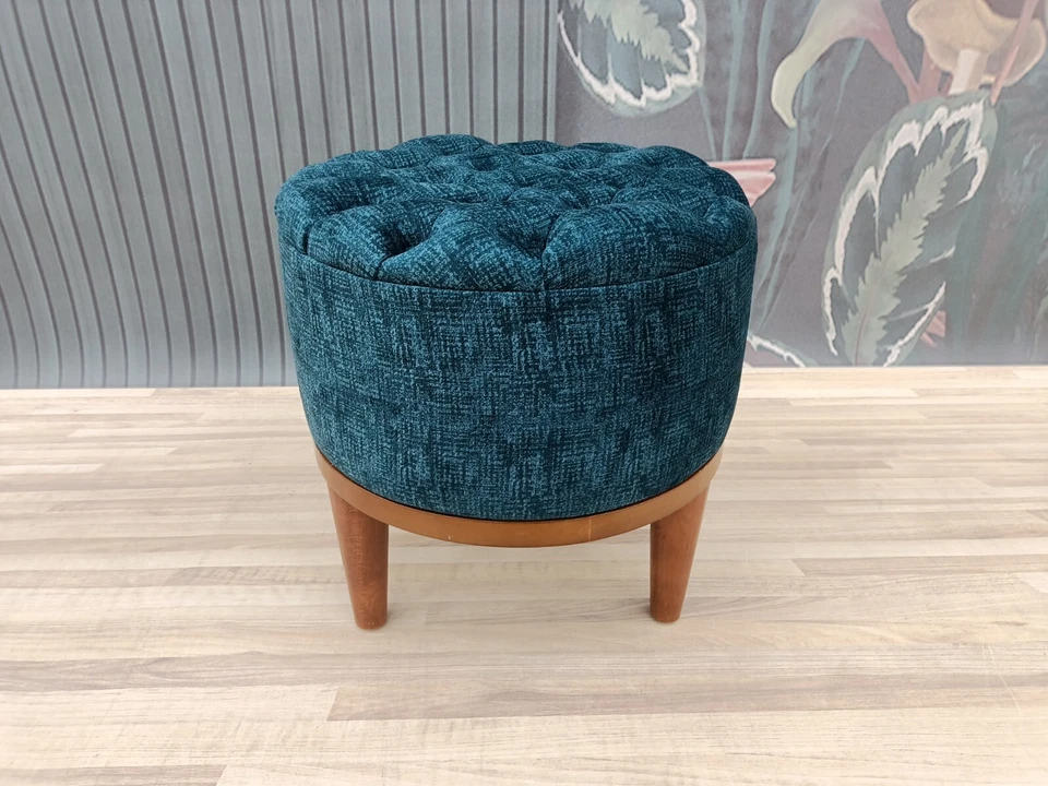 Ottoman stool, Quilted stool, Button stool, Stool for entry, Tripod stool, - Image 3 of 4