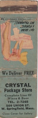 MATCHBOOK COVER - CRYSTAL PACKAGE LIQUOR STORE - WEST SPRINGFIELD MASSACHUSETTS 