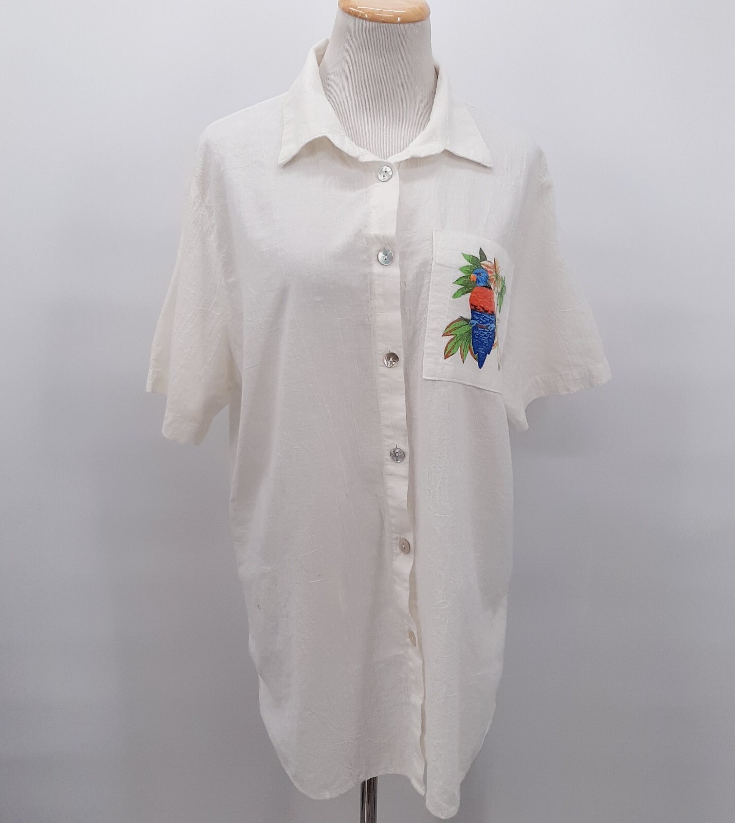 C.S.T. Sport Vintage White Bird Print Button Up Shirt Women's 100 Cotton eBay