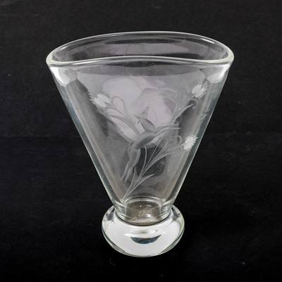 Scandinavian Art Glass Flared Vase Clear Cut Frosted Leaping Stag