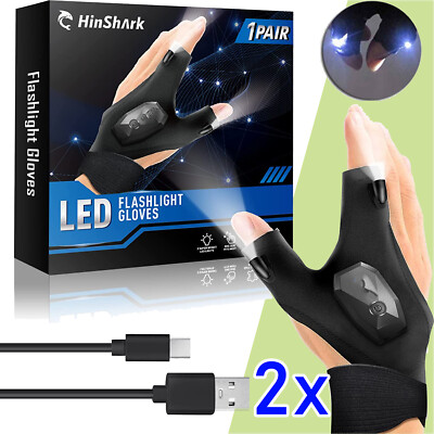 USB LED Handschuhe mit Wiederaufladbar Beleuchtung Reparatur Nacht Fischen Akku