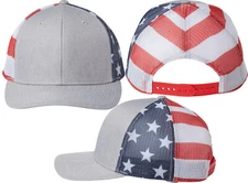 USA Printed Mesh Back Trucker Hat Flag Patriotic Red White Blue 6 Panel Cap NEW!