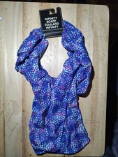 Women's Infinity Scarf Foulard Infinity Navy blue with Polkadot Scarf  68" X 10"