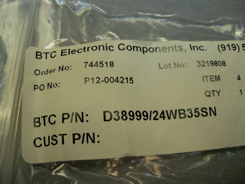 BTC Aero d38999/24wb35sn Circular Connector MiL Spec Jam Nut Receptacle Lot of 5 - Image 3 of 4