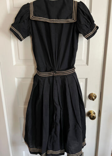 Antique Early 1900's Edwardian Navy & White Trim Swimsuit Romper/Skirt attached - Picture 4 of 18