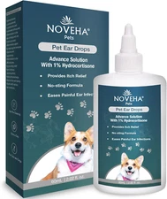 NOVEHA Pet Ear Drops with 1% Hydrocortisone | Ear Cleaner for Dogs & Cats