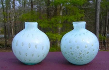 DEFECTIVE Murano Barbini Glass Blue Gold Aventurine Bullicante Bud Vases G3D