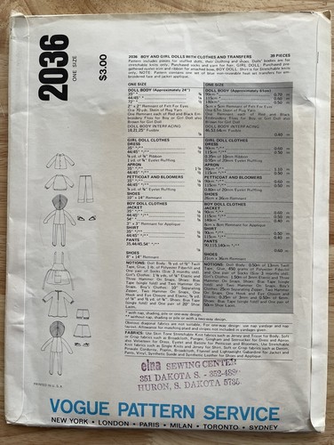 Vogue Sewing Pattern 2036, Peter' n Polly Dolls with Clothes, Transfers, Uncut - Picture 2 of 5