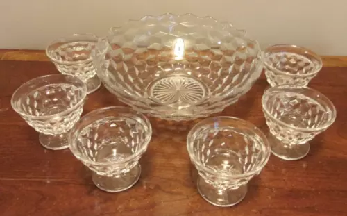 Fostoria American Footed Ice Cream Dessert Cup 4" Set 6 Clear + Serving Bowl
